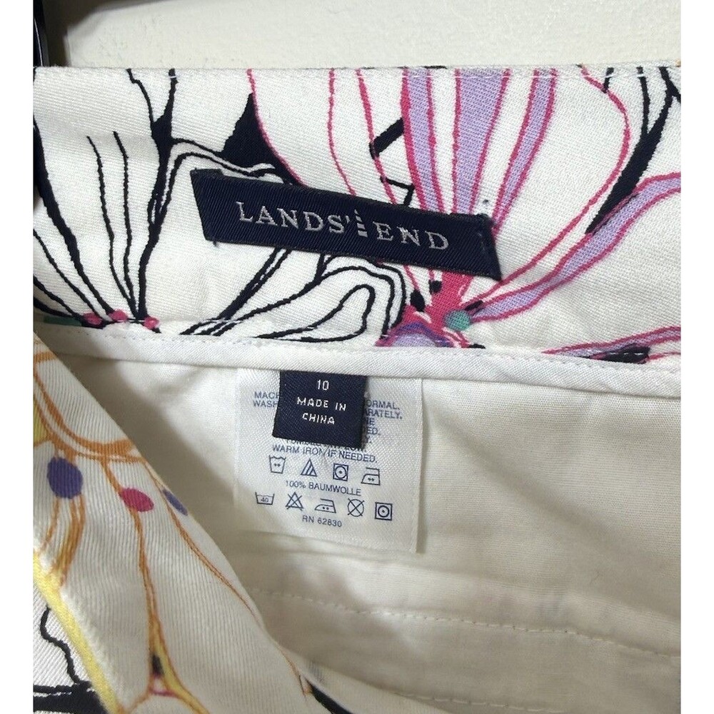 Lands' End NEW Floral Box Pleat Skirt Size 10 White Multicolor 100% Cotton - Picture 5 of 6